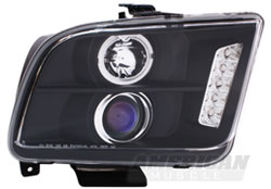 Black halo projector headlight with LED cut out