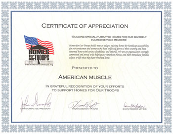 Homes For Our Troops Certificate of Appreciation